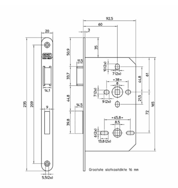 Nemef toilet-badkamer slot 644 DIN rechts WC72/8 met afgeronde voorplaat wit - Afbeelding 2