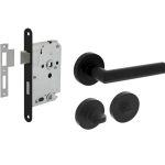 Intersteel deurbeslag set WC-slot 63/8 mm zwart + Deurklink Bastian en WC-sluiting zwart
