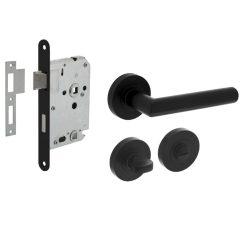 Intersteel deurbeslag set WC-slot 63/8 mm zwart + Deurklink Bastian en WC-sluiting zwart