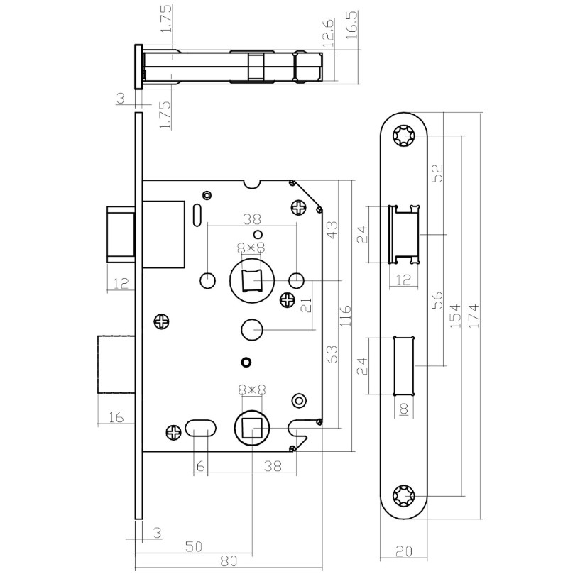 Intersteel deurbeslag set WC-slot 63/8 mm zwart + Deurklink Bastian en WC-sluiting zwart - Afbeelding 4