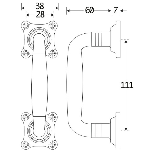 Deurgreep Bonton ebben 110mm messing ongelakt - Afbeelding 2