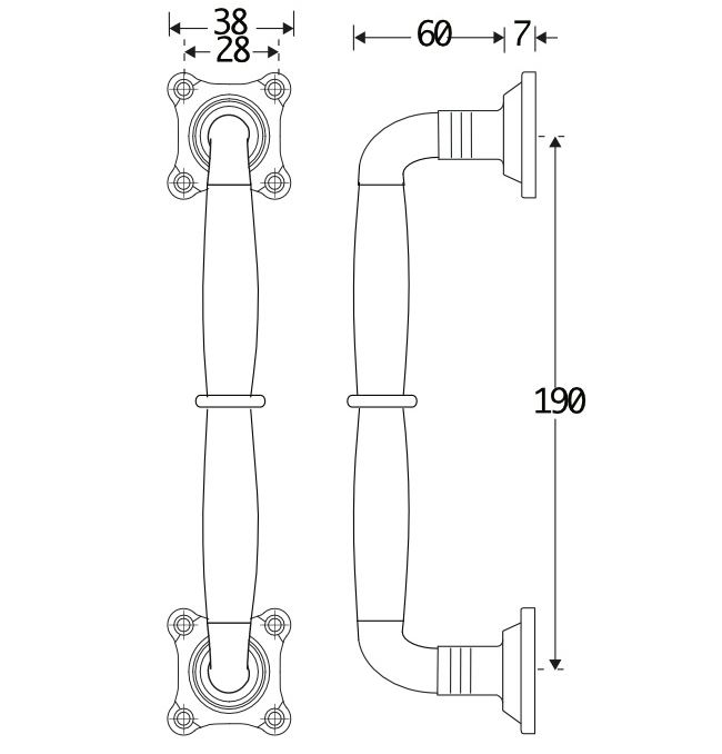 Deurgreep Bonton ebben 190mm messing ongelakt - Afbeelding 2