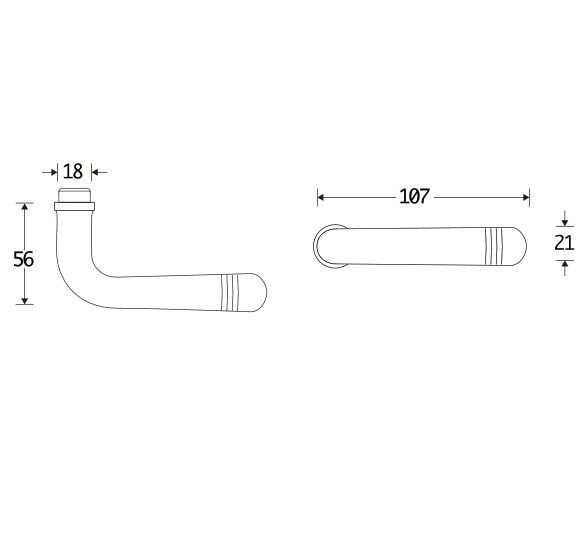Deurklink Art-Deco messing ongelakt - Afbeelding 2