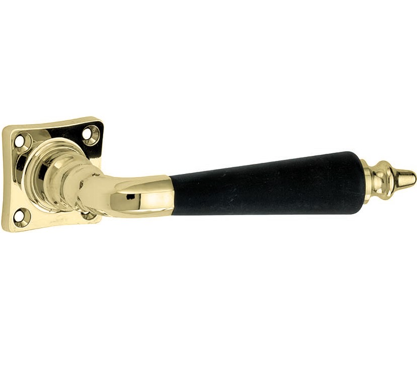 Deurklink op geveerd vierkant rozet Antique ebben messing ongelakt