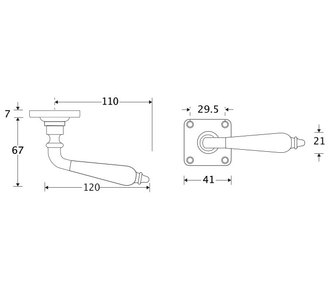 Deurklink op geveerd vierkant rozet Antique ebben messing ongelakt - Afbeelding 2