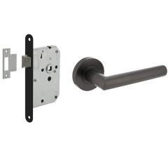 Intersteel deurbeslag set loopslot zwart + Deurklink Bastian met rond rozet antraciet grijs