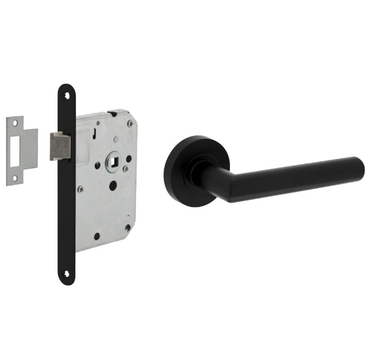 Intersteel deurbeslag set loopslot zwart + Deurklink Bastian met rozet zwart