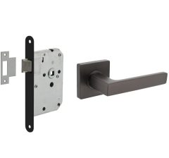 Intersteel deurbeslag set loopslot zwart + Deurklink Hera met rozet antraciet grijs