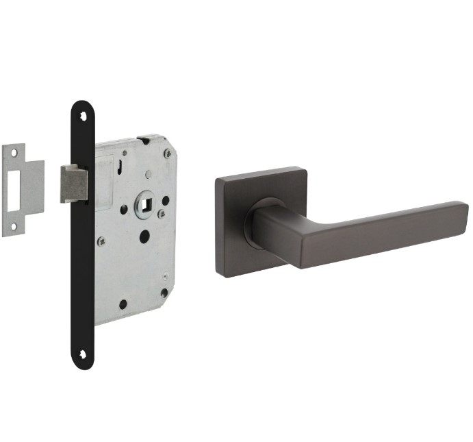 Intersteel deurbeslag set loopslot zwart + Deurklink Hera met rozet antraciet grijs