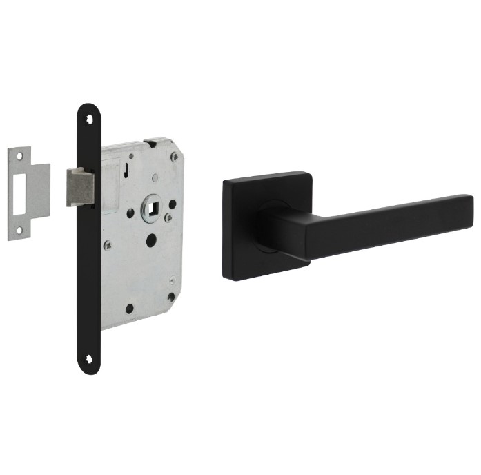 Intersteel deurbeslag set loopslot zwart + Deurklink Hera met rozet zwart