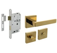 Intersteel deurbeslag set WC-slot 63/8 mm wit + Deurklink Hera en WC-sluiting PVD messingkleur