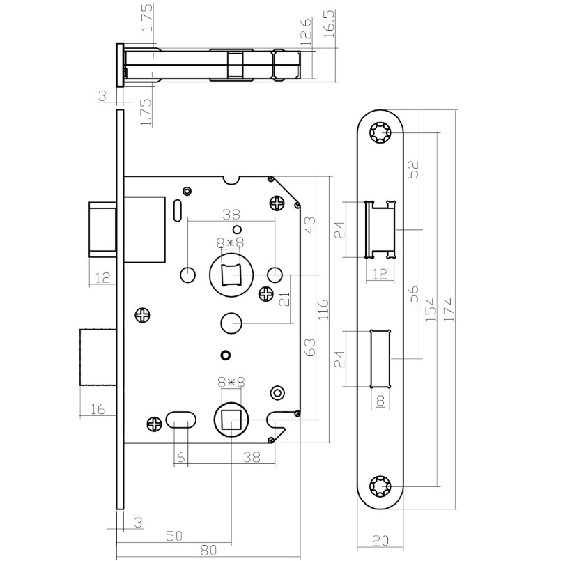 Intersteel deurbeslag set WC-slot 63/8 mm wit + Deurklink Hera en WC-sluiting PVD messingkleur - Afbeelding 3