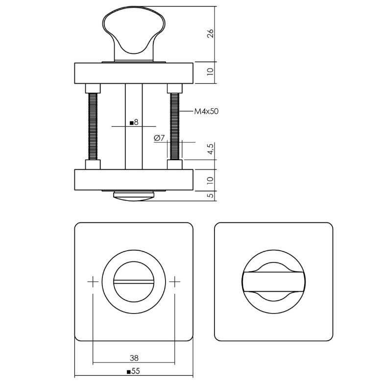 Intersteel deurbeslag set WC-slot 63/8 mm wit + Deurklink Hera en WC-sluiting PVD messingkleur - Afbeelding 4