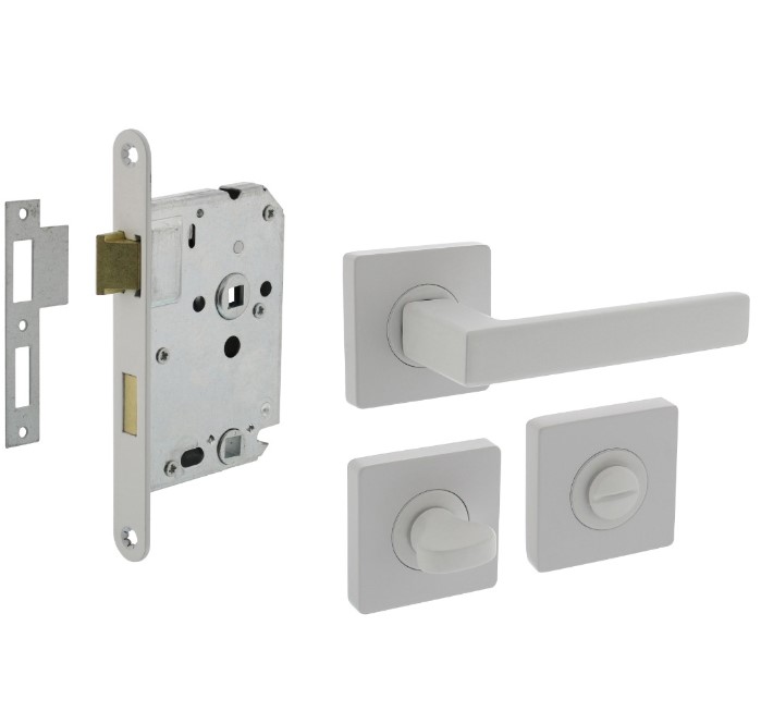 Intersteel deurbeslag set WC-slot 63/8 mm wit + Deurklink Hera en WC-sluiting wit