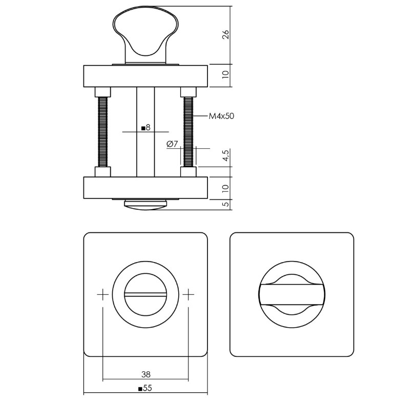 Intersteel deurbeslag set WC-slot 63/8 mm wit + Deurklink Hera en WC-sluiting wit - Afbeelding 3