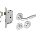 Intersteel deurbeslag set WC-slot 63/8 mm wit + Deurklink Jupiter en WC-sluiting rvs