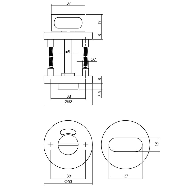 Intersteel deurbeslag set WC-slot 63/8 mm wit + Deurklink Jupiter en WC-sluiting rvs - Afbeelding 3