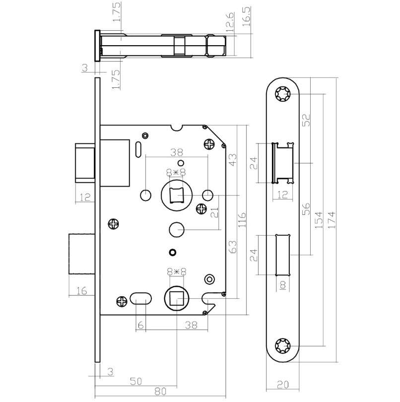 Intersteel deurbeslag set WC-slot 63/8 mm wit + Deurklink Jupiter en WC-sluiting rvs - Afbeelding 4