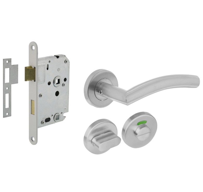 Intersteel deurbeslag set WC-slot 63/8 mm wit + Deurklink Lisa 90° en WC-sluiting rvs
