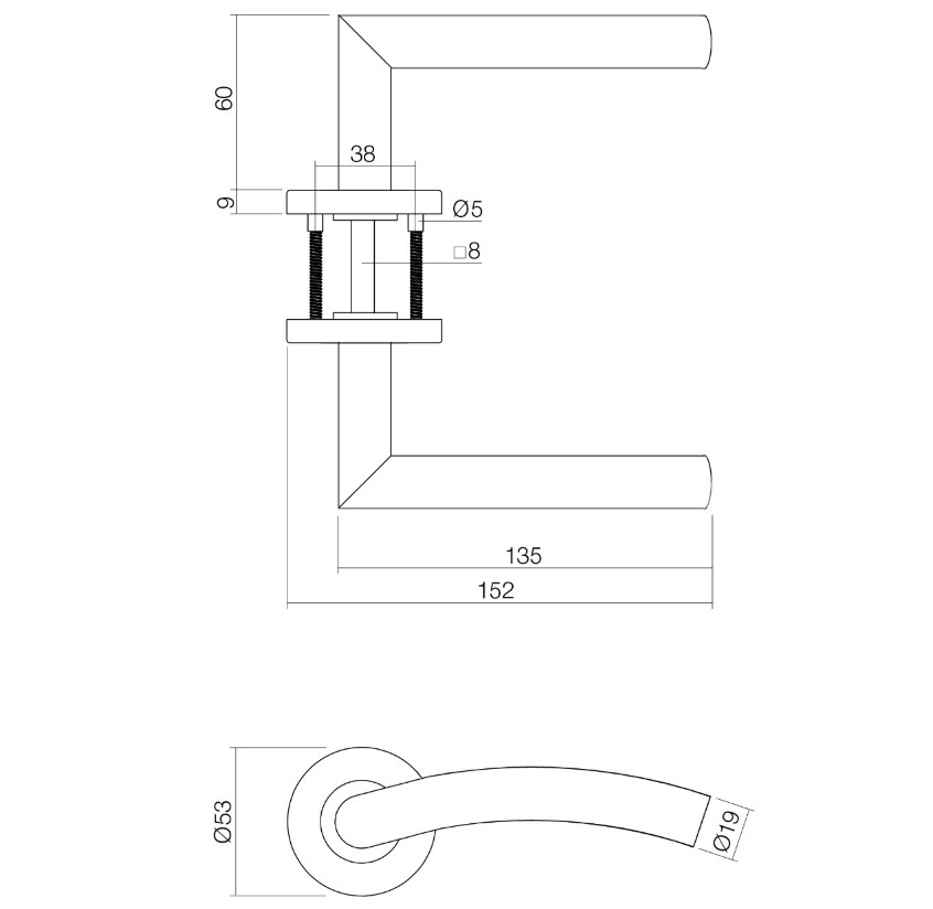 Intersteel deurbeslag set WC-slot 63/8 mm wit + Deurklink Lisa 90° en WC-sluiting rvs - Afbeelding 2