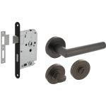 Intersteel deurbeslag set WC-slot 63/8 mm zwart + Deurklink Bastian rond en WC-sluiting antraciet grijs