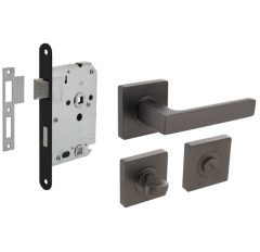 Intersteel deurbeslag set WC-slot 63/8 mm zwart + Deurklink Hera en WC-sluiting antraciet grijs