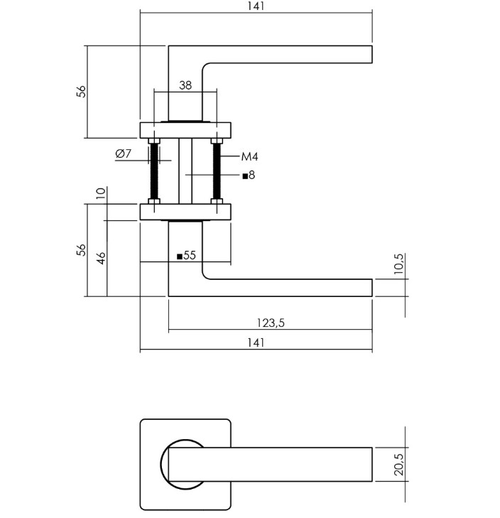 Intersteel deurbeslag set WC-slot 63/8 mm zwart + Deurklink Hera en WC-sluiting zwart - Afbeelding 2