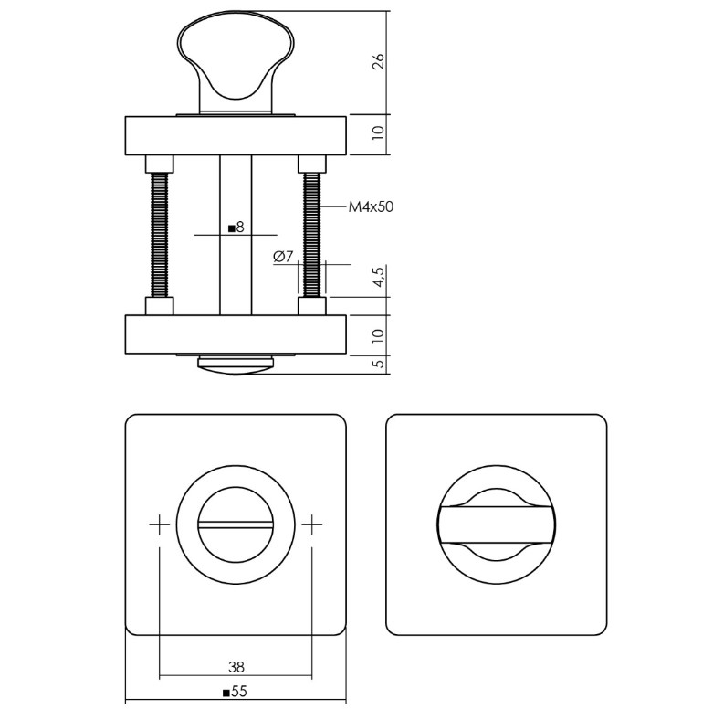 Intersteel deurbeslag set WC-slot 63/8 mm zwart + Deurklink Hera en WC-sluiting zwart - Afbeelding 3
