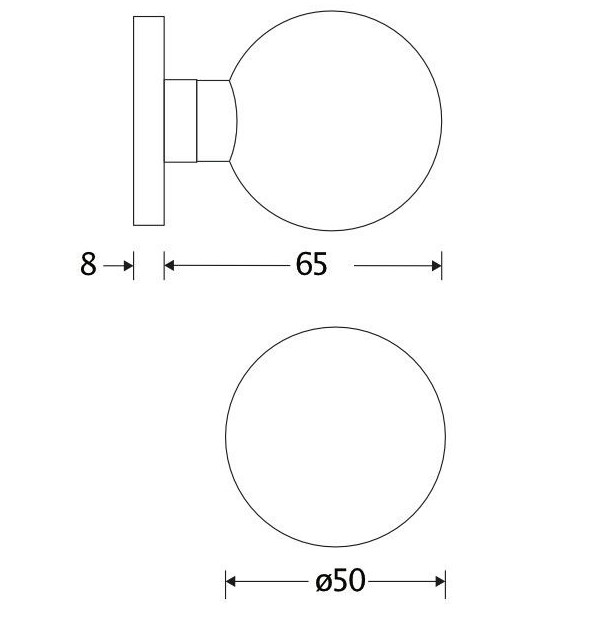 Knopkruk op geveerd rozet Kogel 50mm/Vivo messing ongelakt - Afbeelding 2