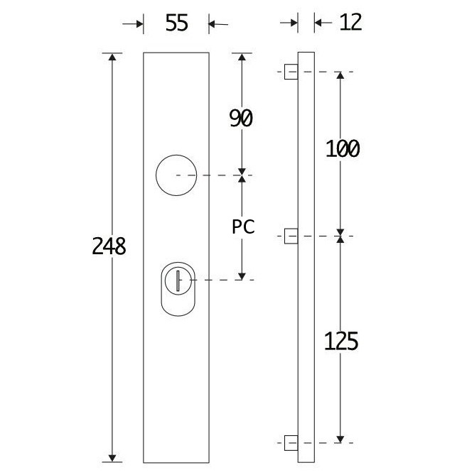SKG3 rechthoekig schild PC92 buiten met kerntrekbeveiliging messing ongelakt - Afbeelding 2