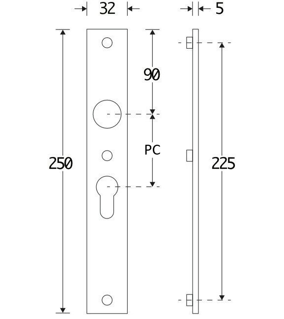 SKG3 rechthoekig smal schild PC92 binnen mat chroom - Afbeelding 2