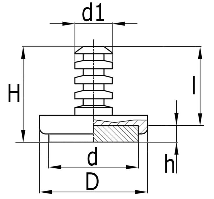 Viltglijder rond Ø14 mm met pin zwart - Afbeelding 2