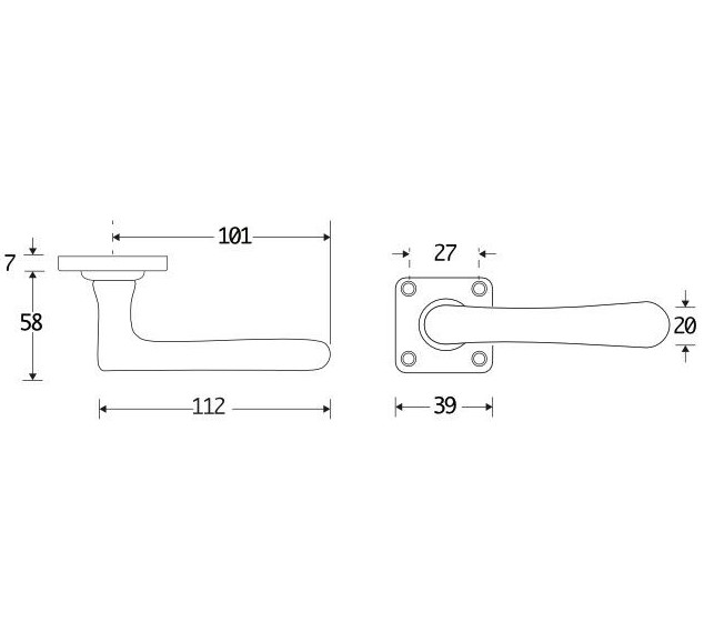 Deurklink op geveerd vierkant rozet Linea messing antiek - Afbeelding 2