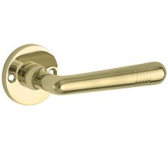 Deurklink op ongeveerd rozet Art-Deco/Elegant messing ongelakt