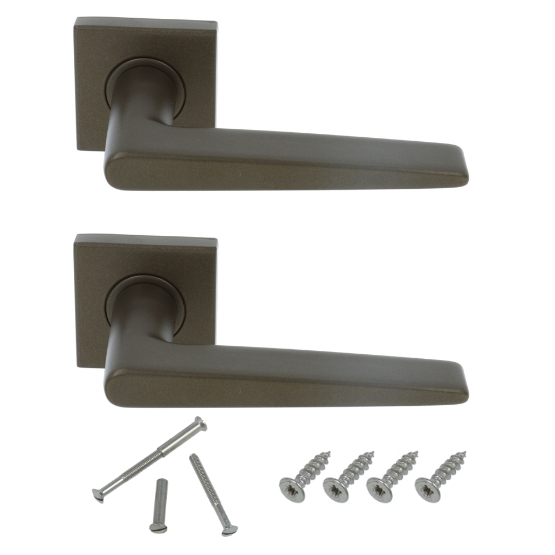 Deurklink Wig op geveerd vierkant rozet brons - Afbeelding 3