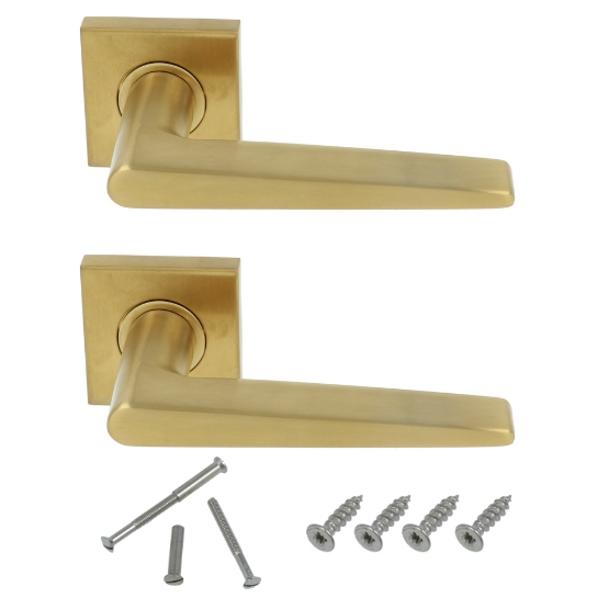 Deurklink Wig op geveerd vierkant rozet PVD mat goud - Afbeelding 3