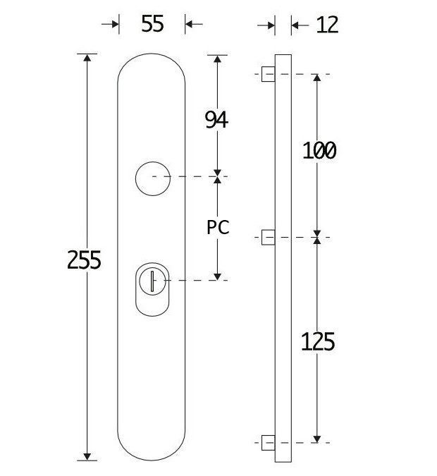 SKG3 ovaal schild PC55 buiten met kerntrekbeveiliging messing PVD - Afbeelding 2