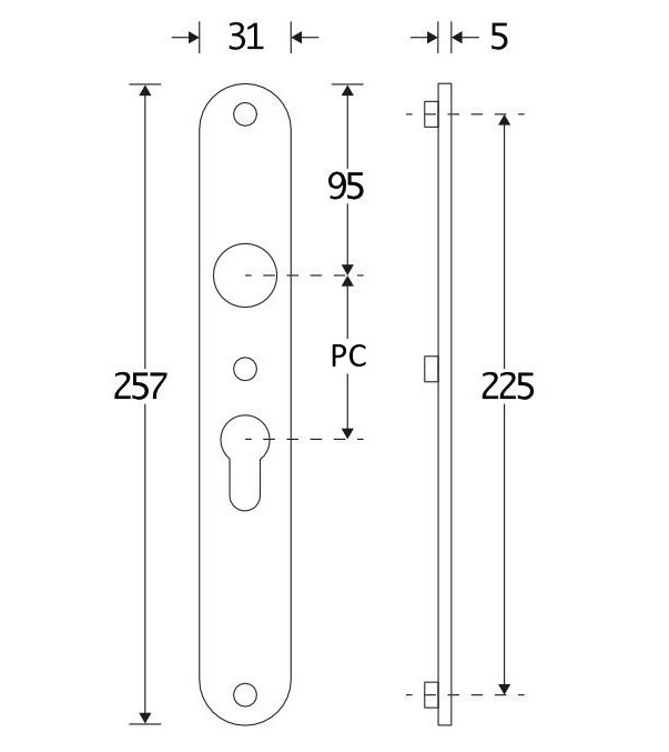 SKG3 ovaal smal schild PC92 binnen mat nikkel ongelakt - Afbeelding 2