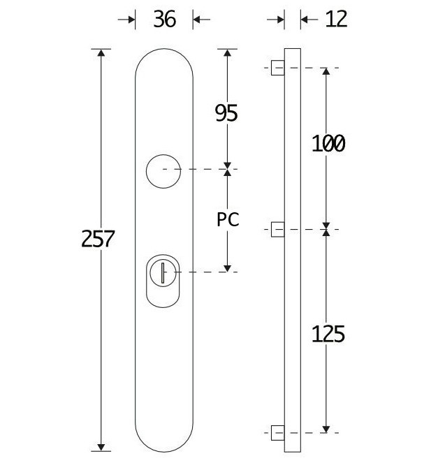 SKG3 ovaal smal schild PC92 buiten met kerntrekbeveiliging messing PVD - Afbeelding 2