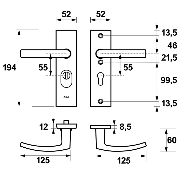 AXA Edge Plus veiligheidsbeslag kort PC55 met kerntrekbeveiliging kruk/kruk SKG3 Aluminium F1 - Afbeelding 2