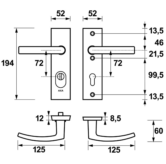 AXA Edge Plus veiligheidsbeslag kort PC72 met kerntrekbeveiliging kruk/kruk SKG3 Aluminium F1 - Afbeelding 2
