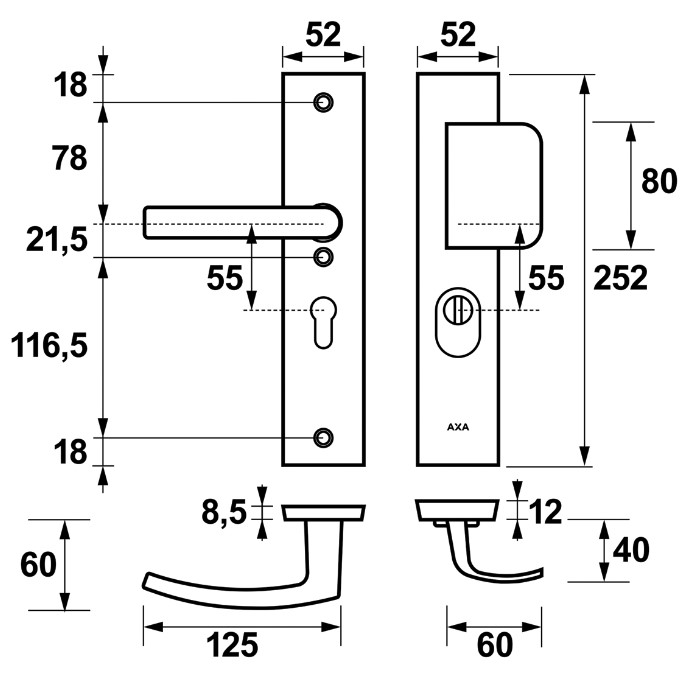 AXA Edge Plus veiligheidsbeslag PC55 met kerntrekbeveiliging D-greep/kruk SKG3 Aluminium F1 - Afbeelding 2