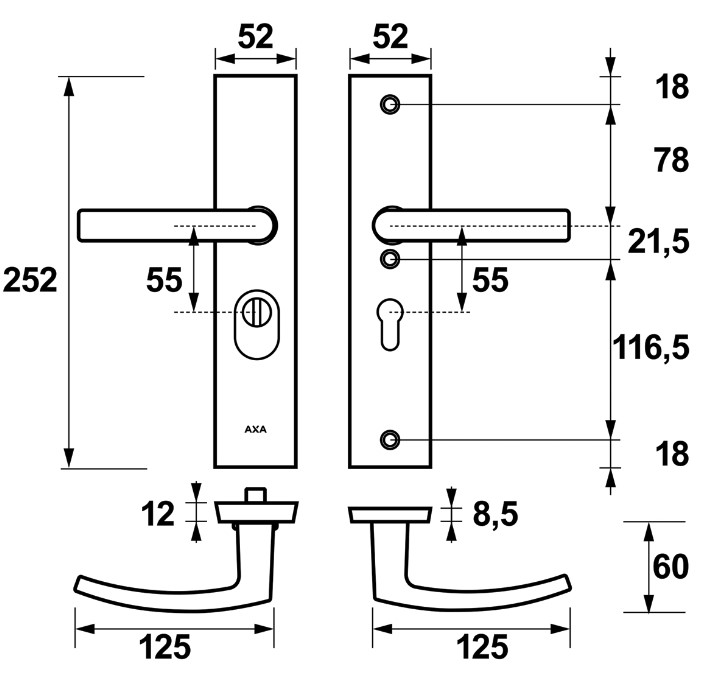 AXA Edge Plus veiligheidsbeslag PC55 met kerntrekbeveiliging kruk/kruk SKG3 Aluminium F1 - Afbeelding 2