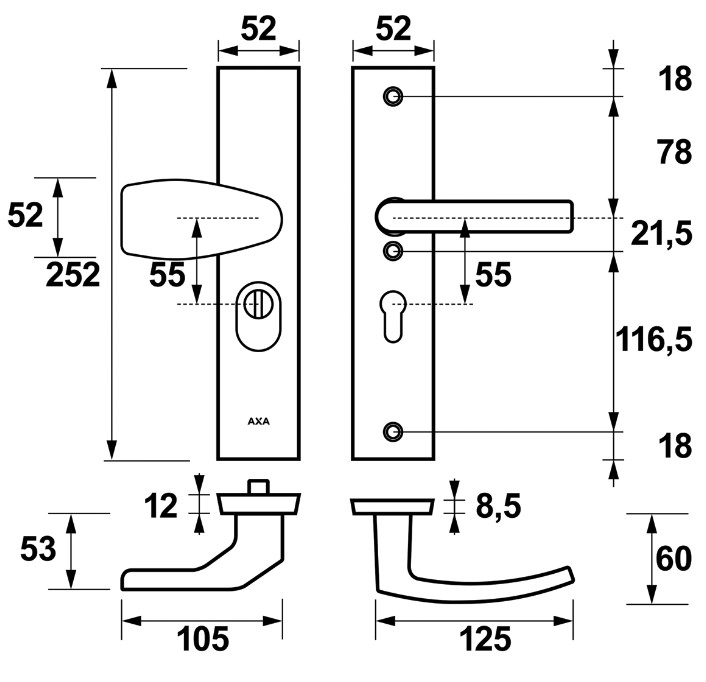 AXA Edge Plus veiligheidsbeslag PC55 SKG3 met kerntrekbeveiliging Wing-knop/kruk zwart - Afbeelding 2