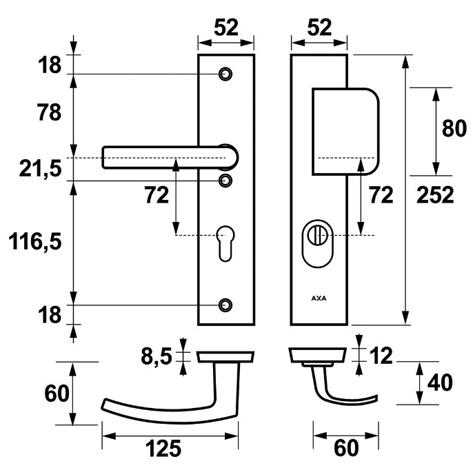 AXA Edge Plus veiligheidsbeslag PC72 met kerntrekbeveiliging D-greep/kruk SKG3 Aluminium F1 - Afbeelding 2