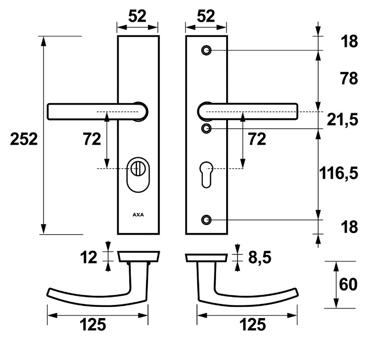 AXA Edge Plus veiligheidsbeslag PC72 met kerntrekbeveiliging kruk/kruk SKG3 Aluminium F1 - Afbeelding 2