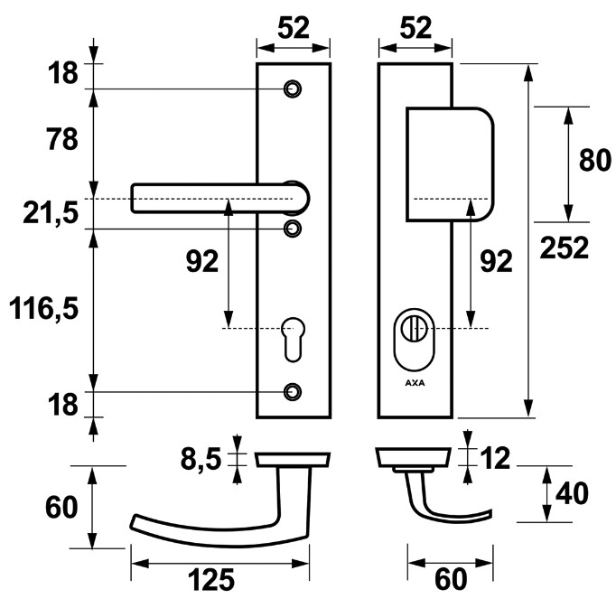AXA Edge Plus veiligheidsbeslag PC92 met kerntrekbeveiliging D-greep/kruk SKG3 Aluminium F1 - Afbeelding 2