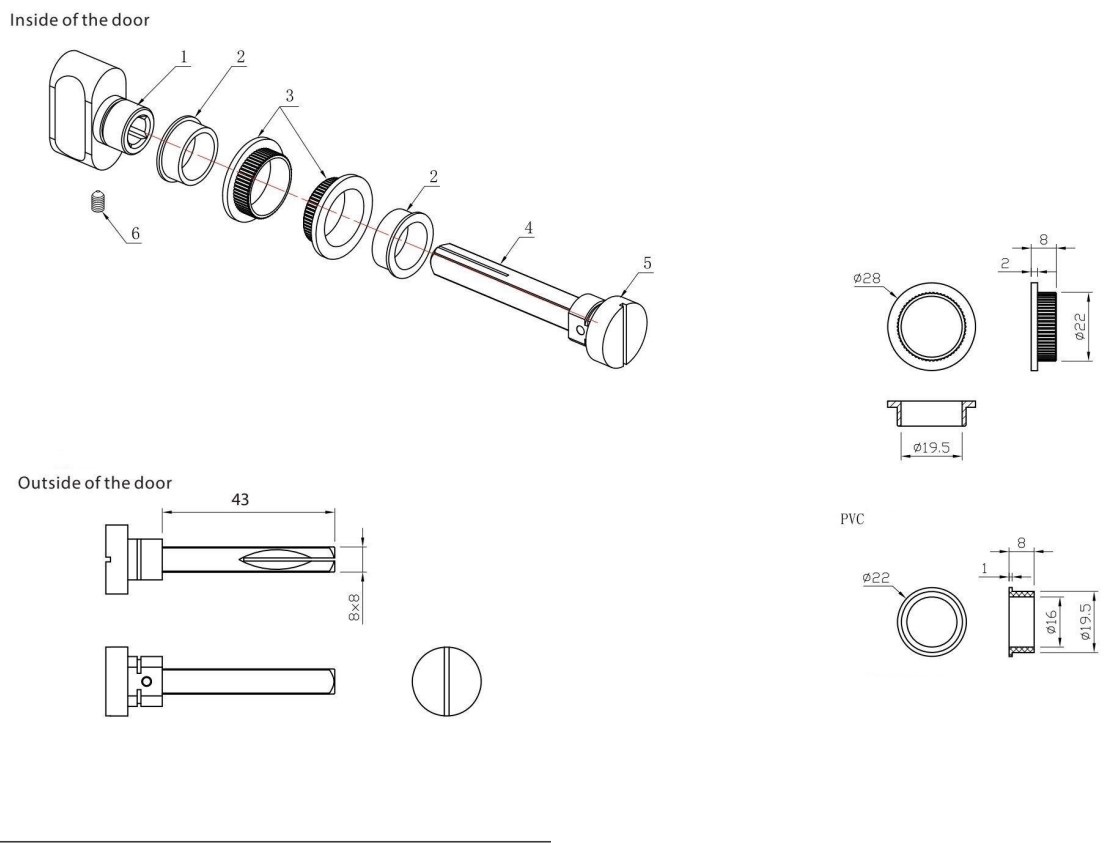 Deurklink Rond op mini rozet met wc-sluiting en smaldeurslot wc63/8 met ronde voorplaat rvs zwart - Afbeelding 3