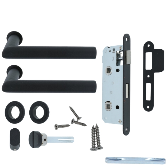 Deurklink Rond op mini rozet met wc-sluiting en smaldeurslot wc63/8 met ronde voorplaat rvs zwart - Afbeelding 5