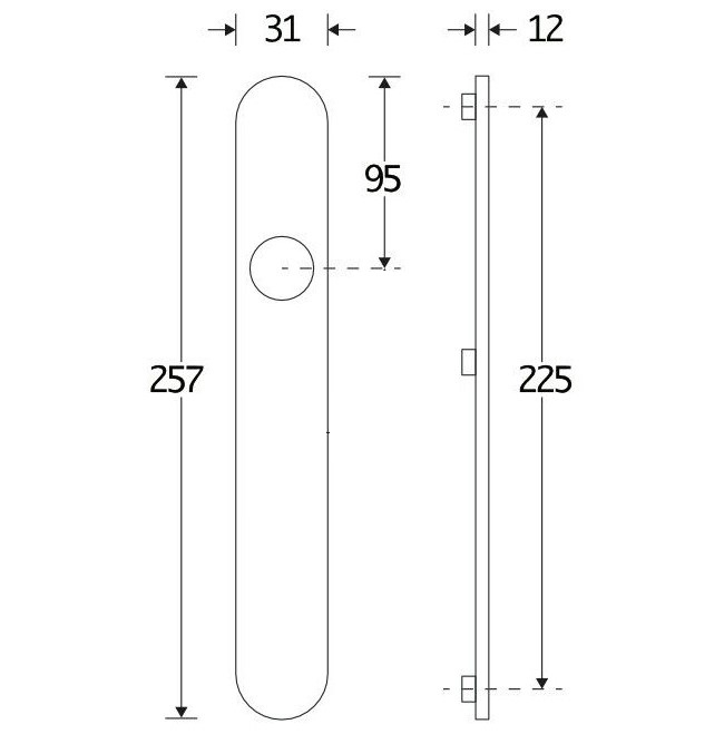 SKG3 ovaal smal schild blind buiten mat nikkel PVD - Afbeelding 2
